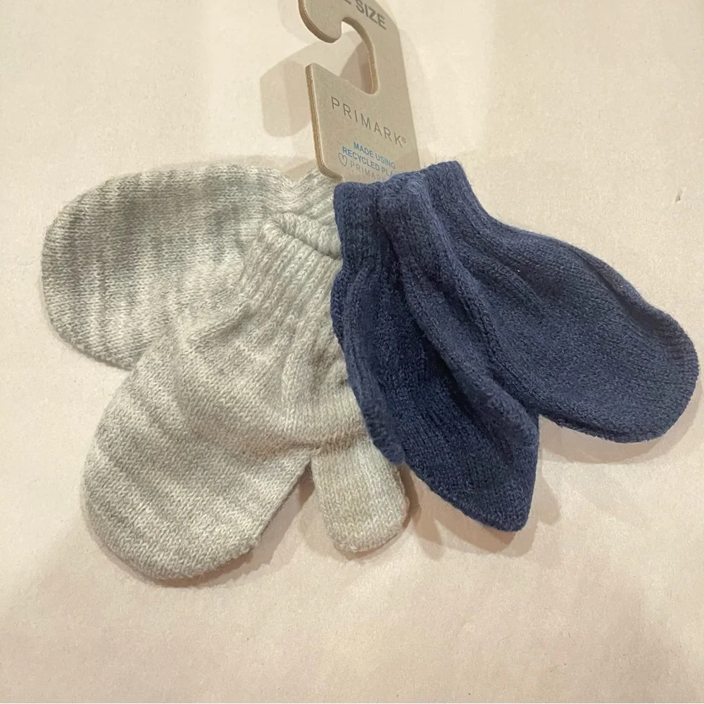 NWT!‎ Primark Baby Fine-knit Mittens Gray and Blue One Size